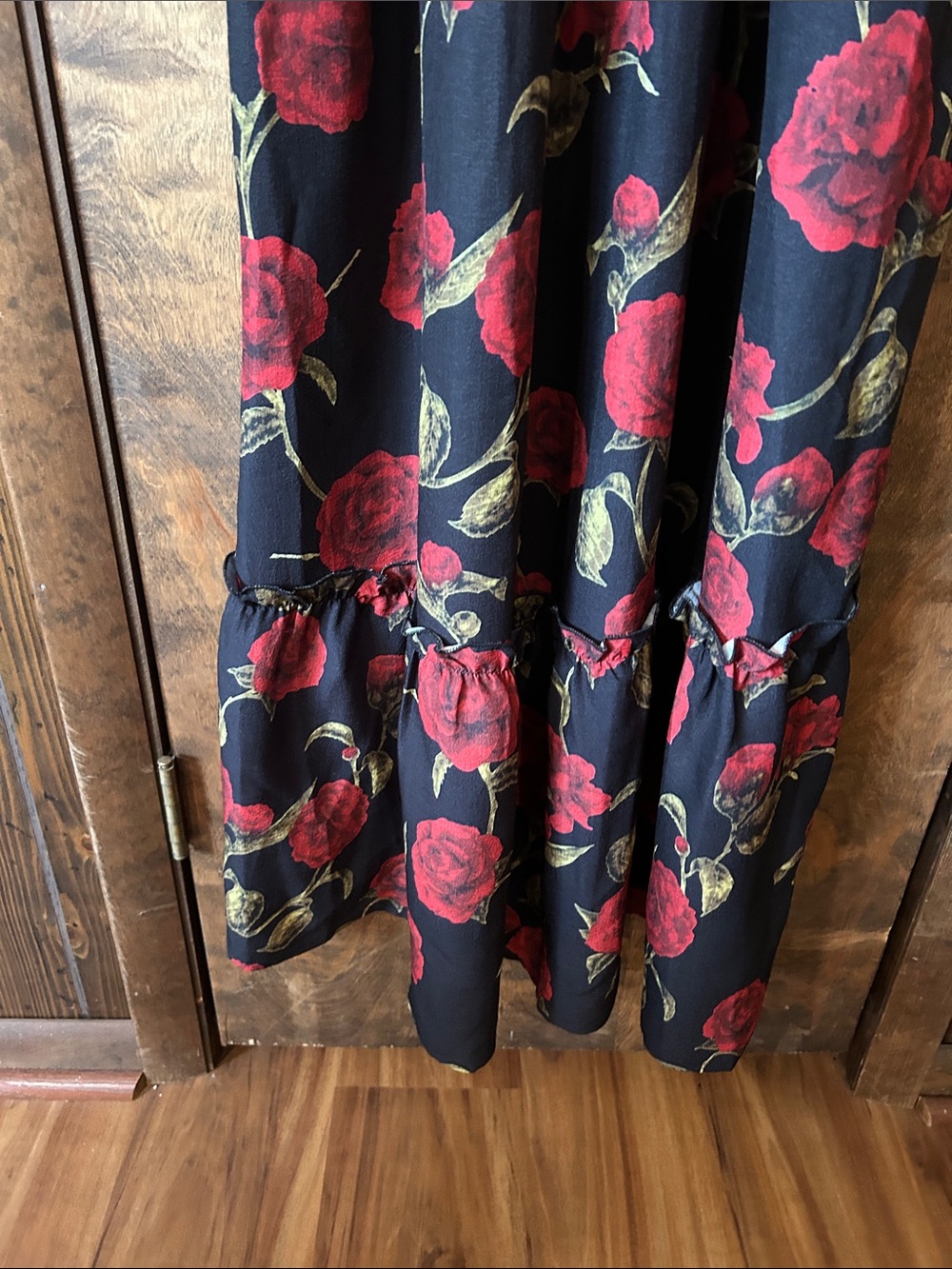 Polagram Black Maxi Dress with Red Rose and Green Leaf Print S - Picture 4 of 4
